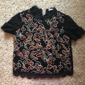 Black lace, zipper back top
